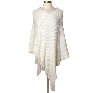 Mixit Sparkly Cream Cape with Fringe